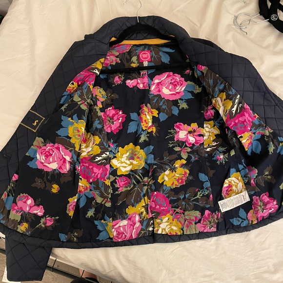 Joules Quilted Navy Jacket with Brown Elbow Patches Size 6 - Picture 8 of 10